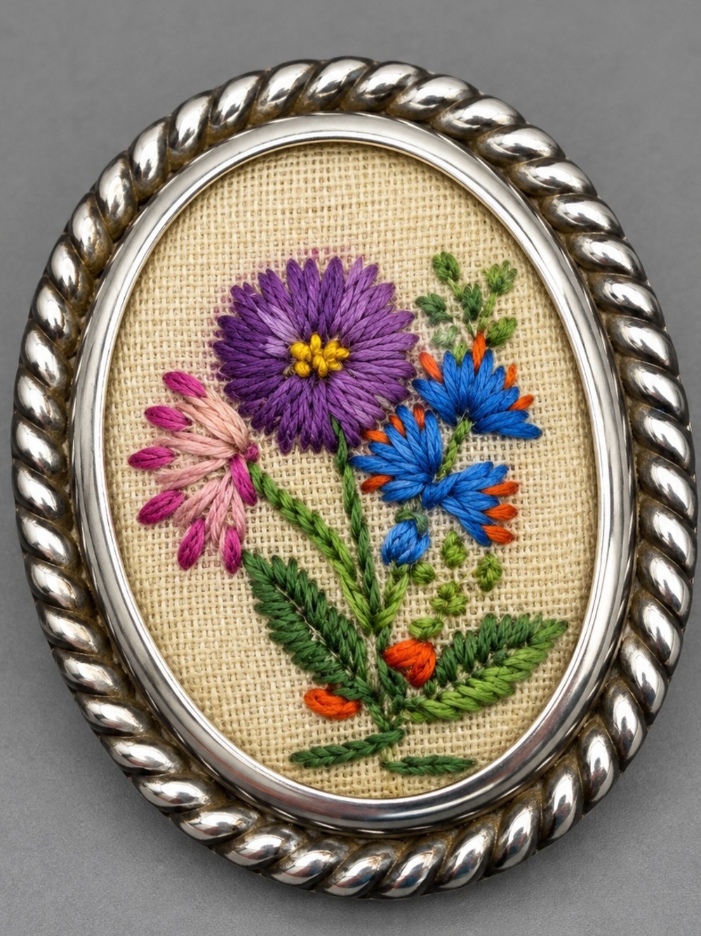 Vintage Hand-Embroidered Floral brooch #cz180